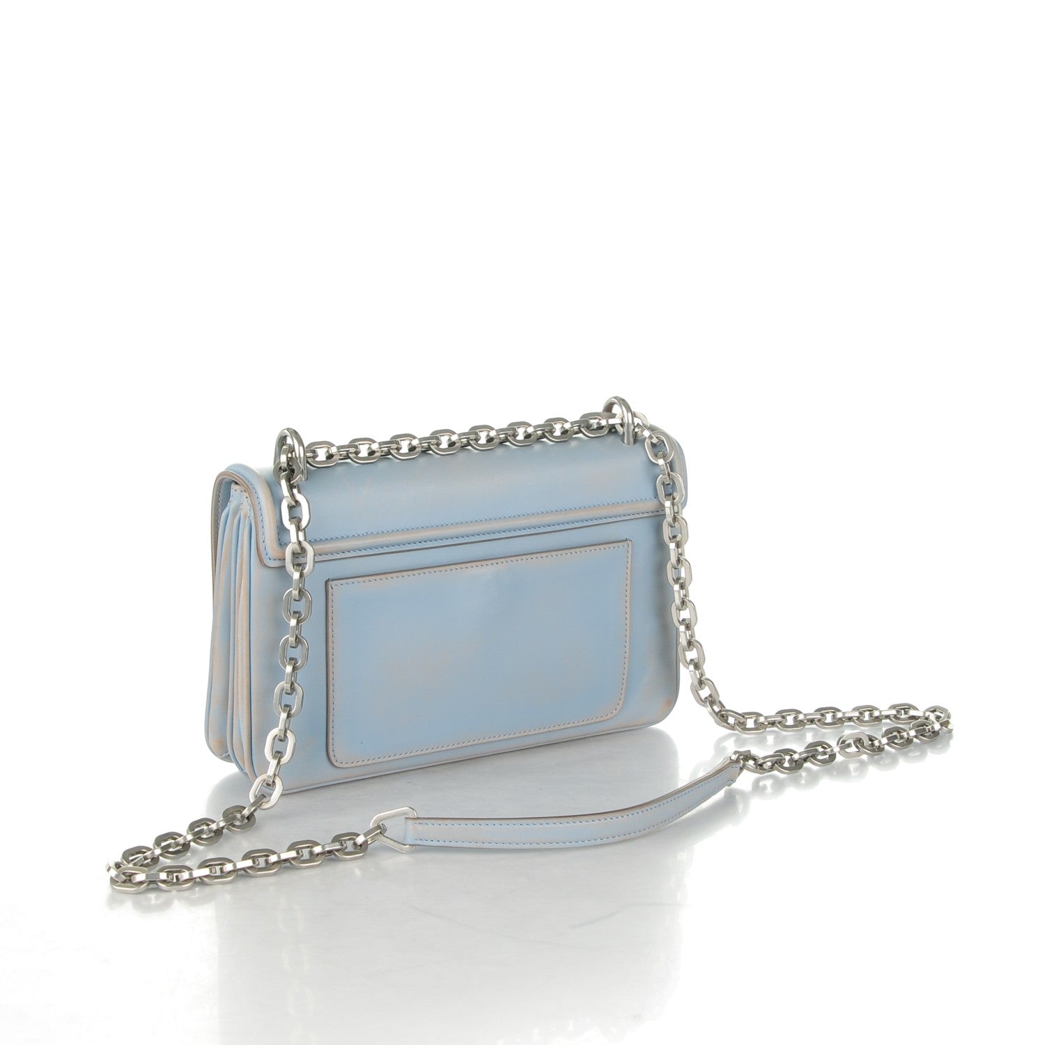 Prada Vitello Vintage Metal Closure Shoulder Bag Light Blue 3 of 8