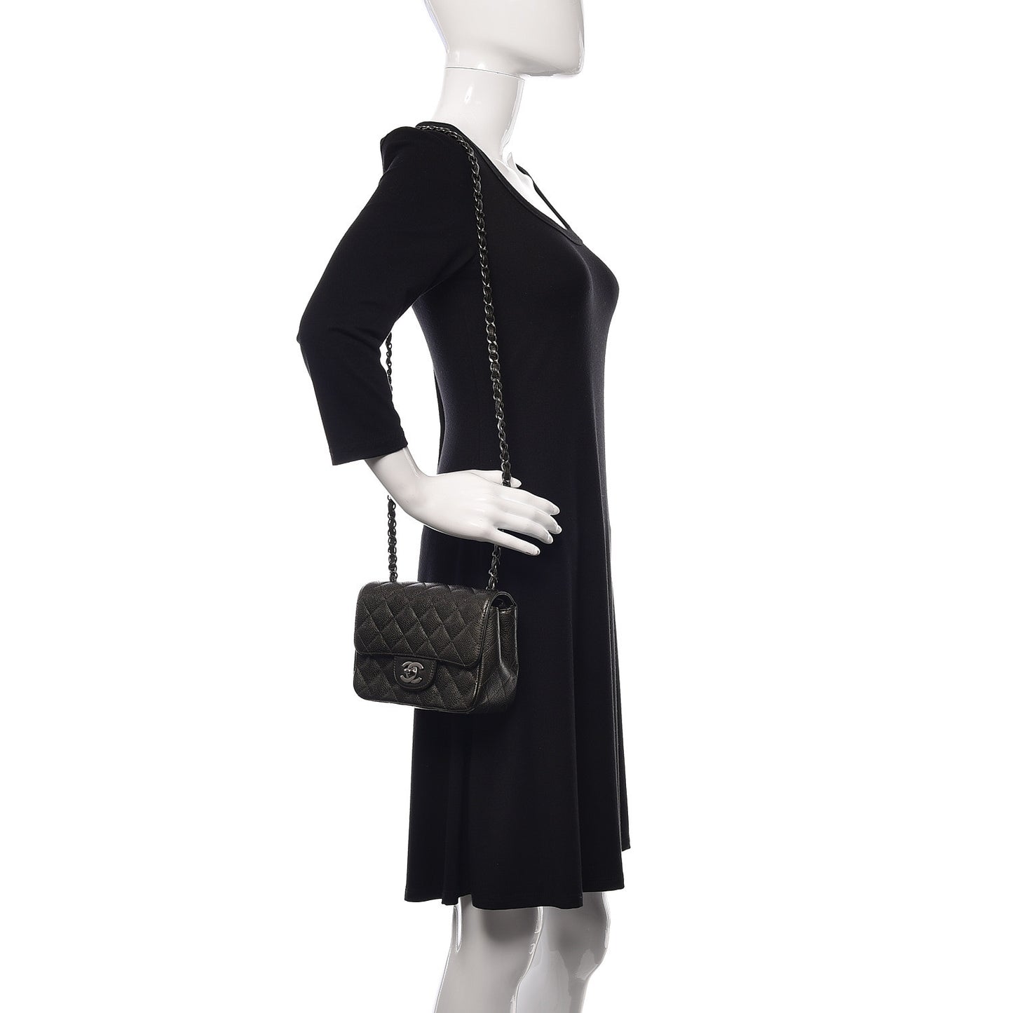 Metallic Caviar Quilted Mini Square Flap Dark Charcoal