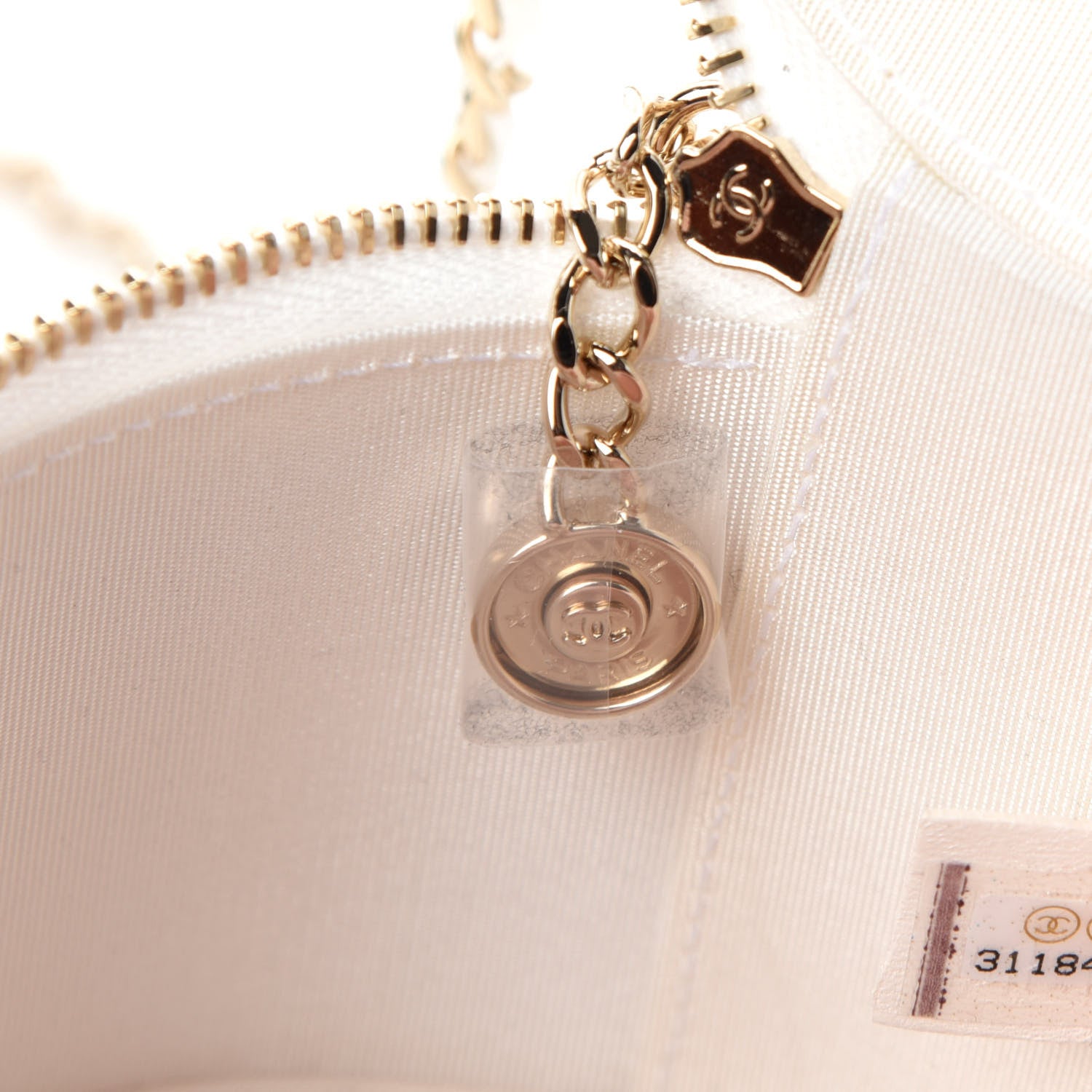 Chanel Lambskin Quilted Round Small Vanity Case With Chain White Black 10 of 12