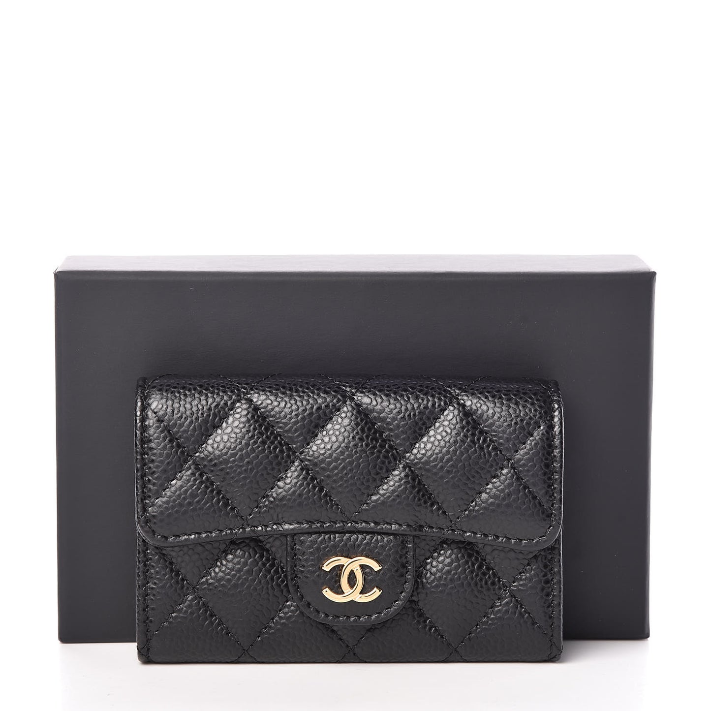 Caviar Quilted Flap Card Holder Black
