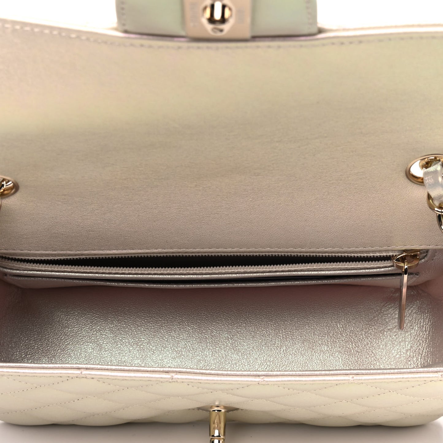Iridescent Lambskin Quilted Mini Rectangular Flap Ivory