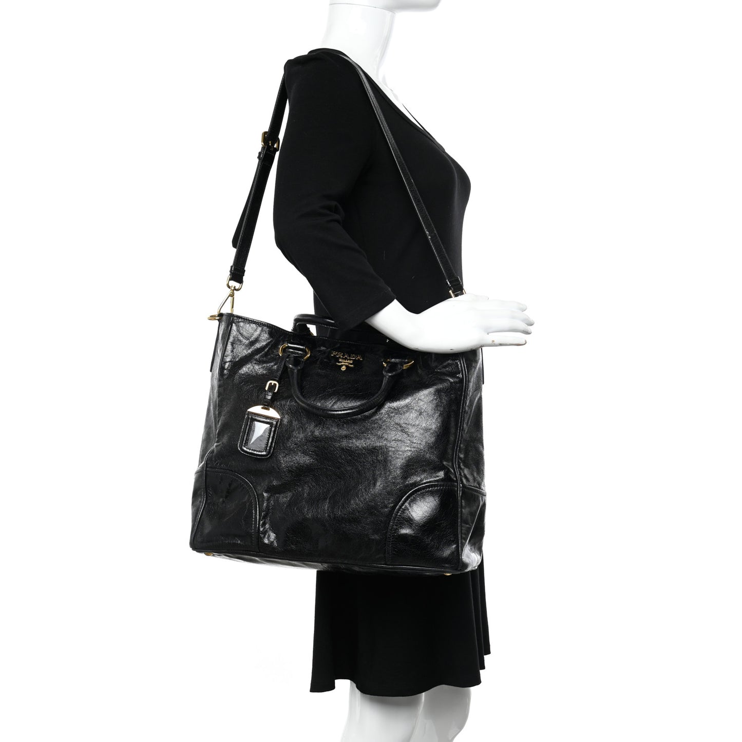 Vitello Shine Top Handle Bag Black