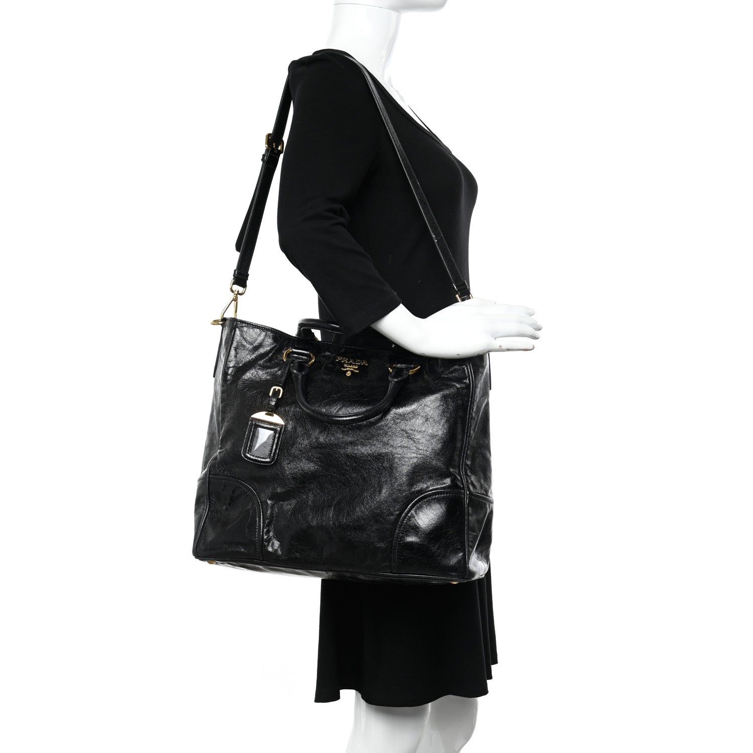 Prada Vitello Shine Top Handle Bag Black 2 of 9