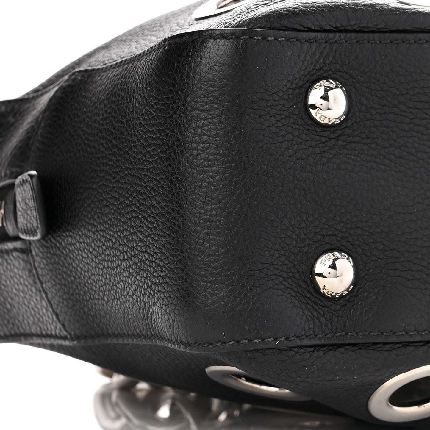 Vitello Daino Grommet Chain Satchel Bag Black