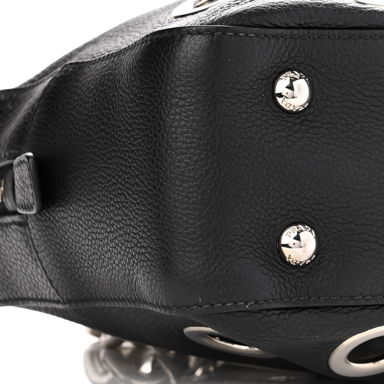 Prada Vitello Daino Grommet Chain Satchel Bag Black 8 of 11