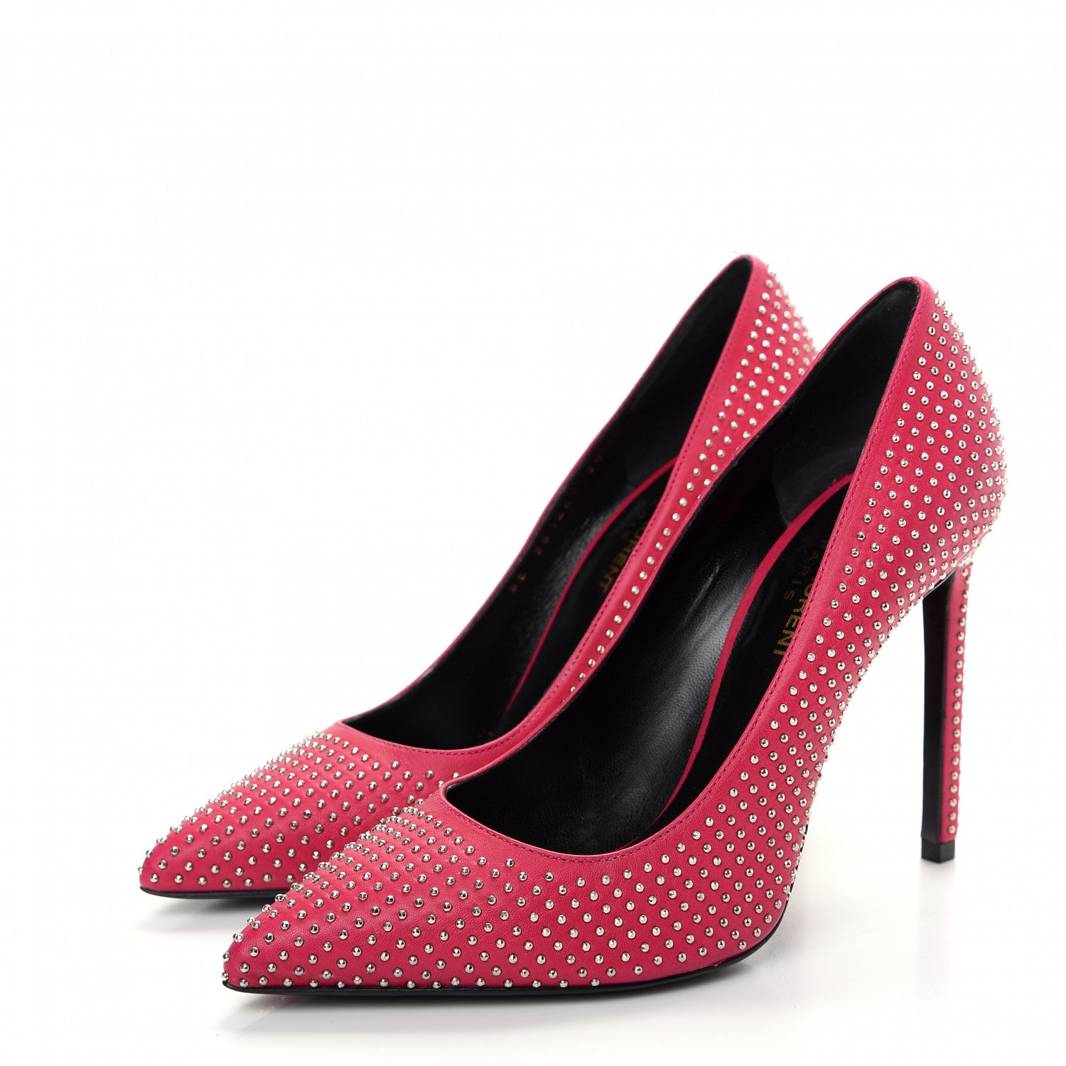 Saint Laurent Calfskin Micro Stud Paris 105 Pumps 38 Fuchsia 3 of 11