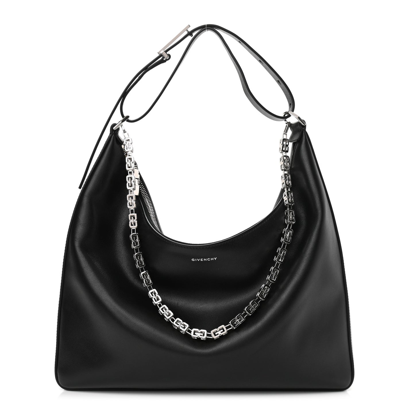 Smooth Calfskin Medium Moon Cut Out Shoulder Bag Black