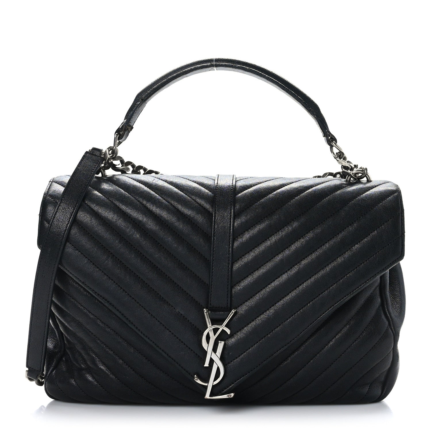 Saint Laurent Sheepskin Matelasse Chevron Monogram Large College Satchel Black 1 of 9