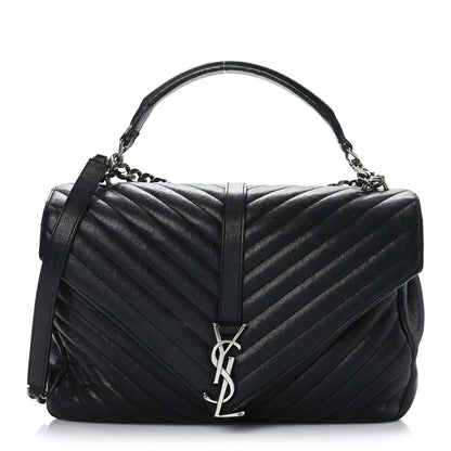 Saint Laurent Sheepskin Matelasse Chevron Monogram Large College Satchel Black 1 of 9