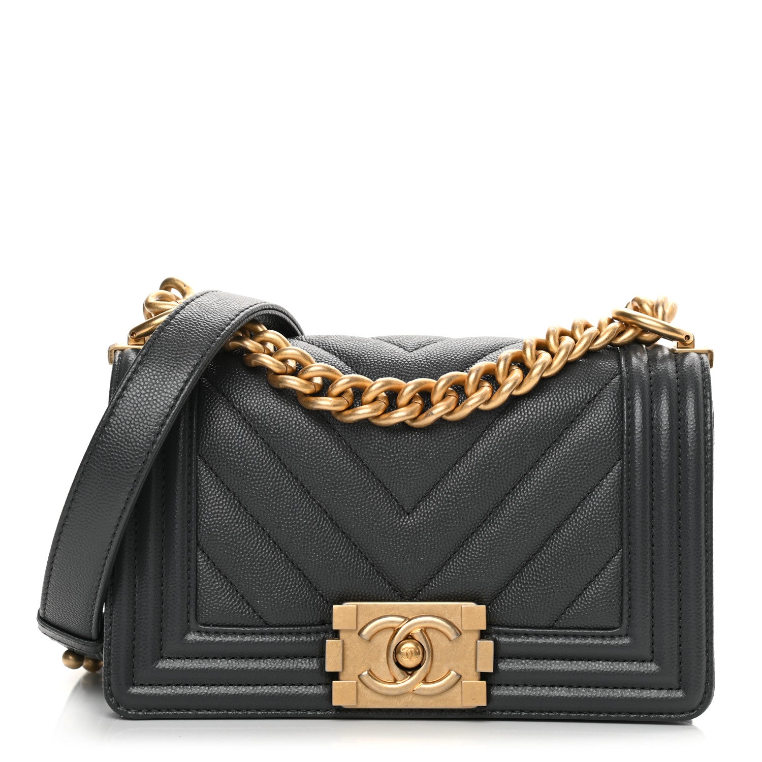 Chanel Caviar Chevron Quilted Small Boy Flap Dark Grey 1 of 12