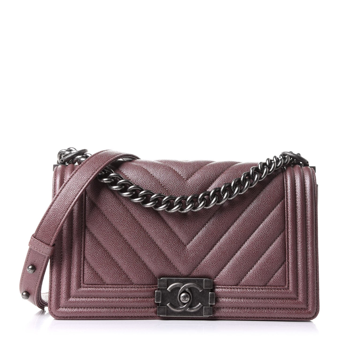 Metallic Caviar Chevron Quilted Medium Boy Flap Dark Pink