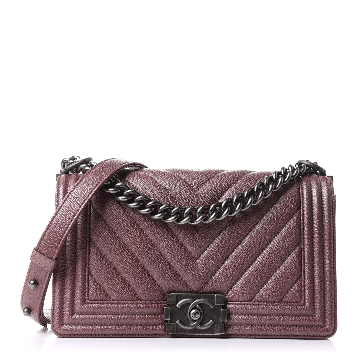 Chanel Metallic Caviar Chevron Quilted Medium Boy Flap Dark Pink 1 of 11