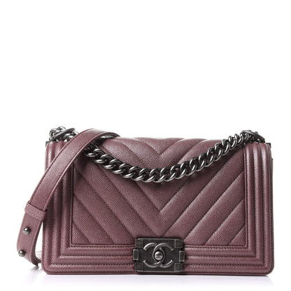 Chanel Metallic Caviar Chevron Quilted Medium Boy Flap Dark Pink 1 of 11