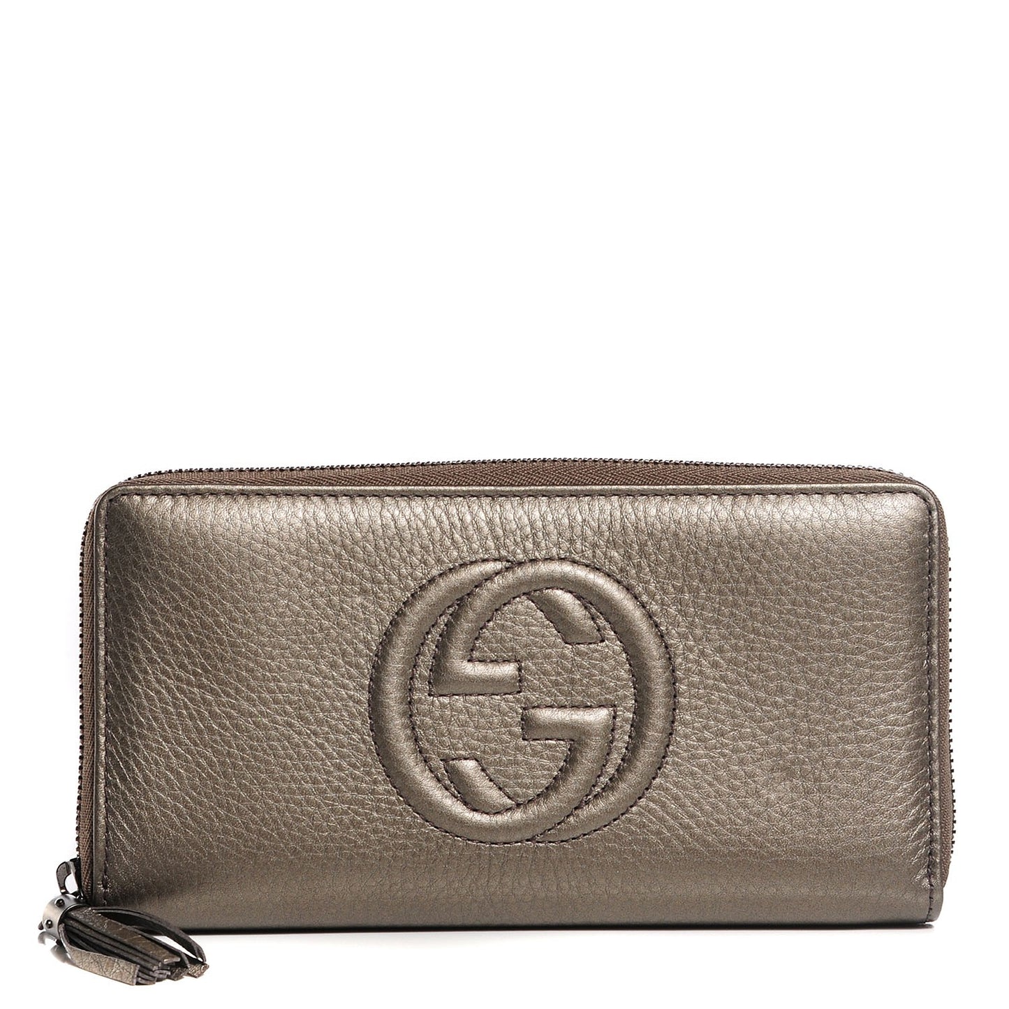Metallic Pebbled Calfskin Soho Zip Around Wallet Sasso