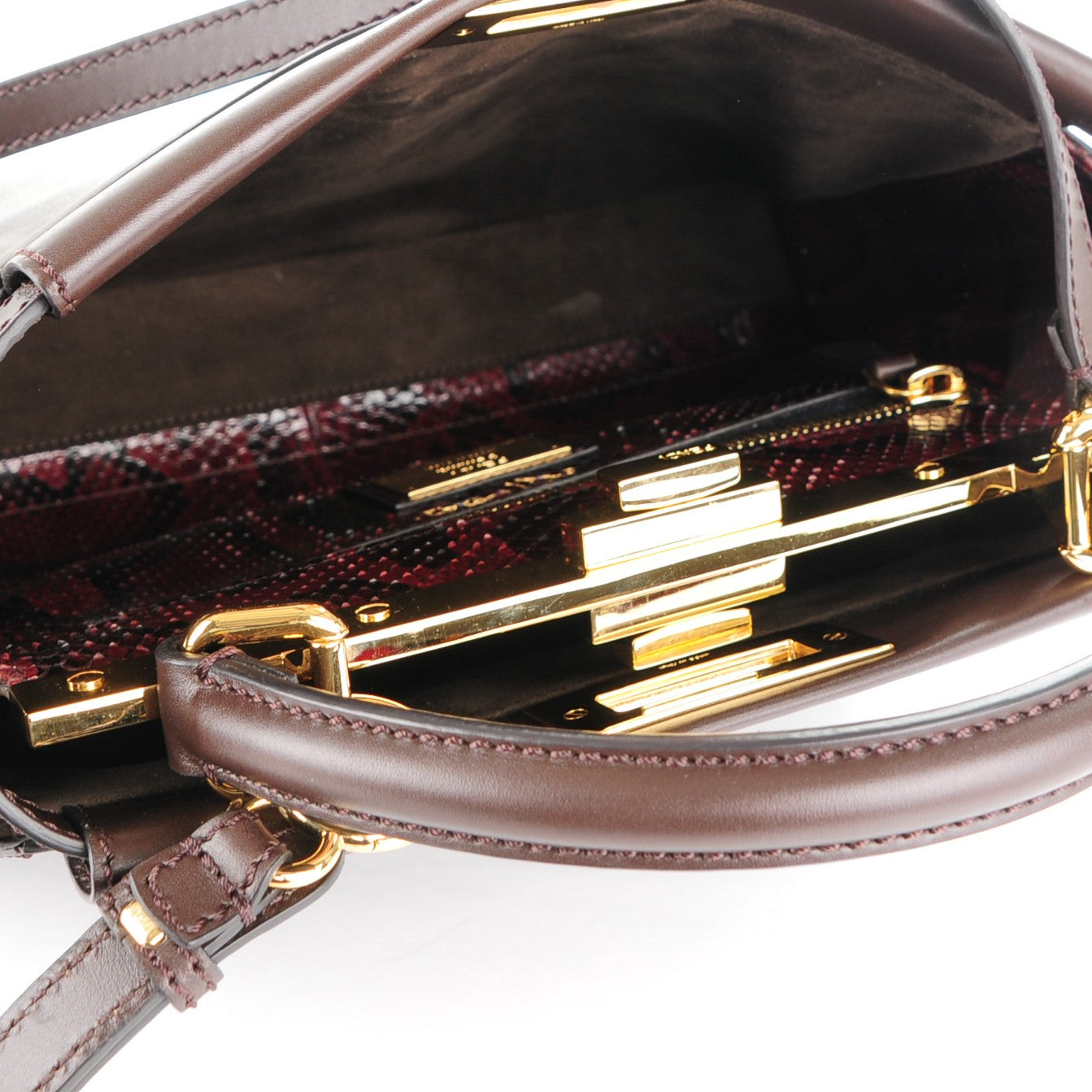 Smooth Calfskin Python Medium Peekaboo Iconic Satchel Dark Brown Ruby