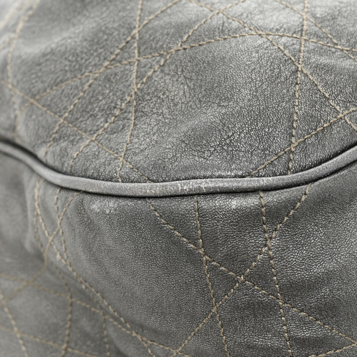 Christian Dior Metallic Lambskin Cannage Drawstring Bag Grey 19 of 21