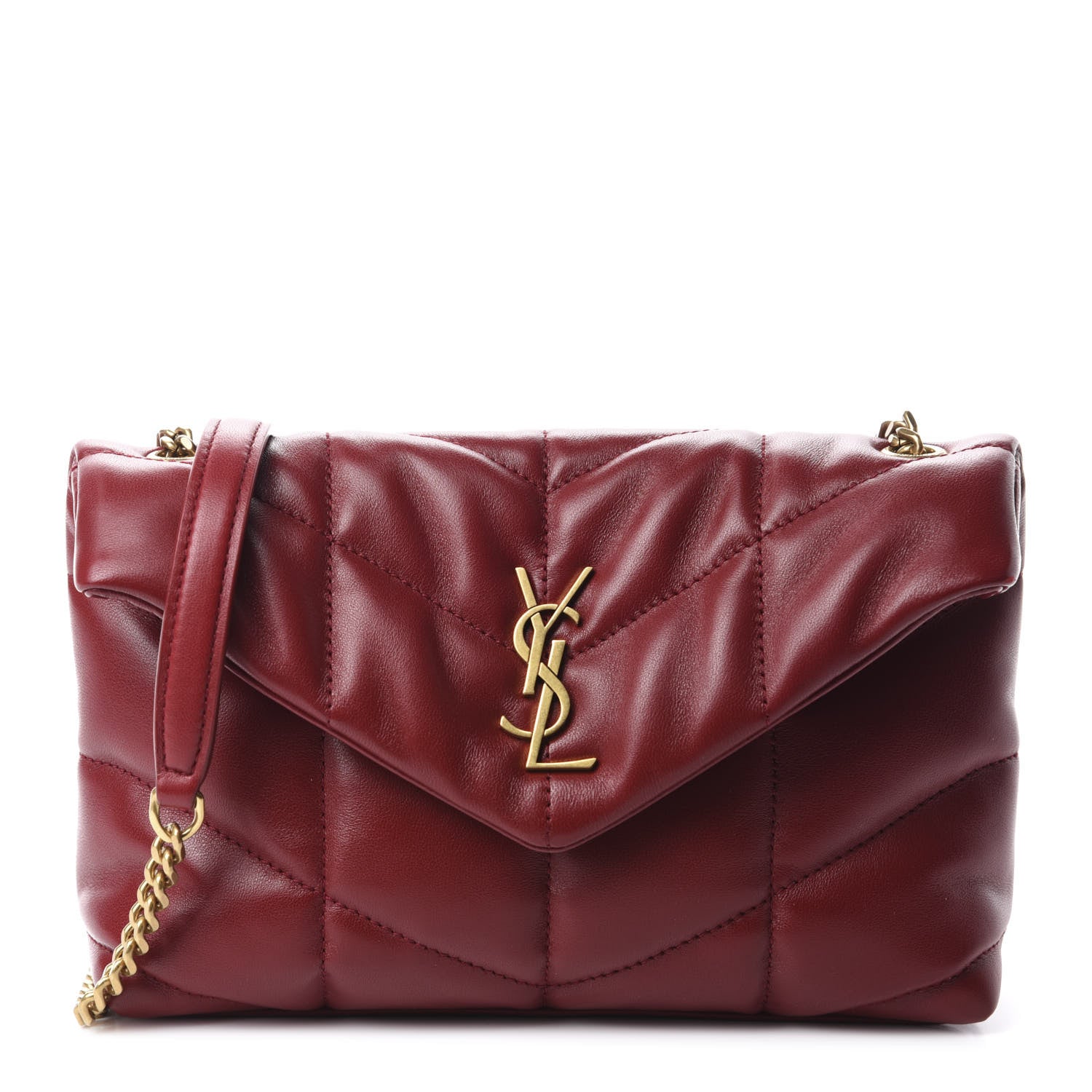 Saint Laurent Lambskin Quilted Toy Loulou Puffer Monogram Chain Satchel Red 1 of 12