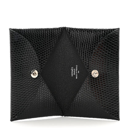 Hermes Lizard Calvi Card Case Black 5 of 7