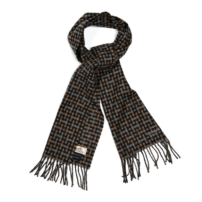 Hermes Cashmere H Ecossais Muffler Black Flanelle Camel 1 of 3