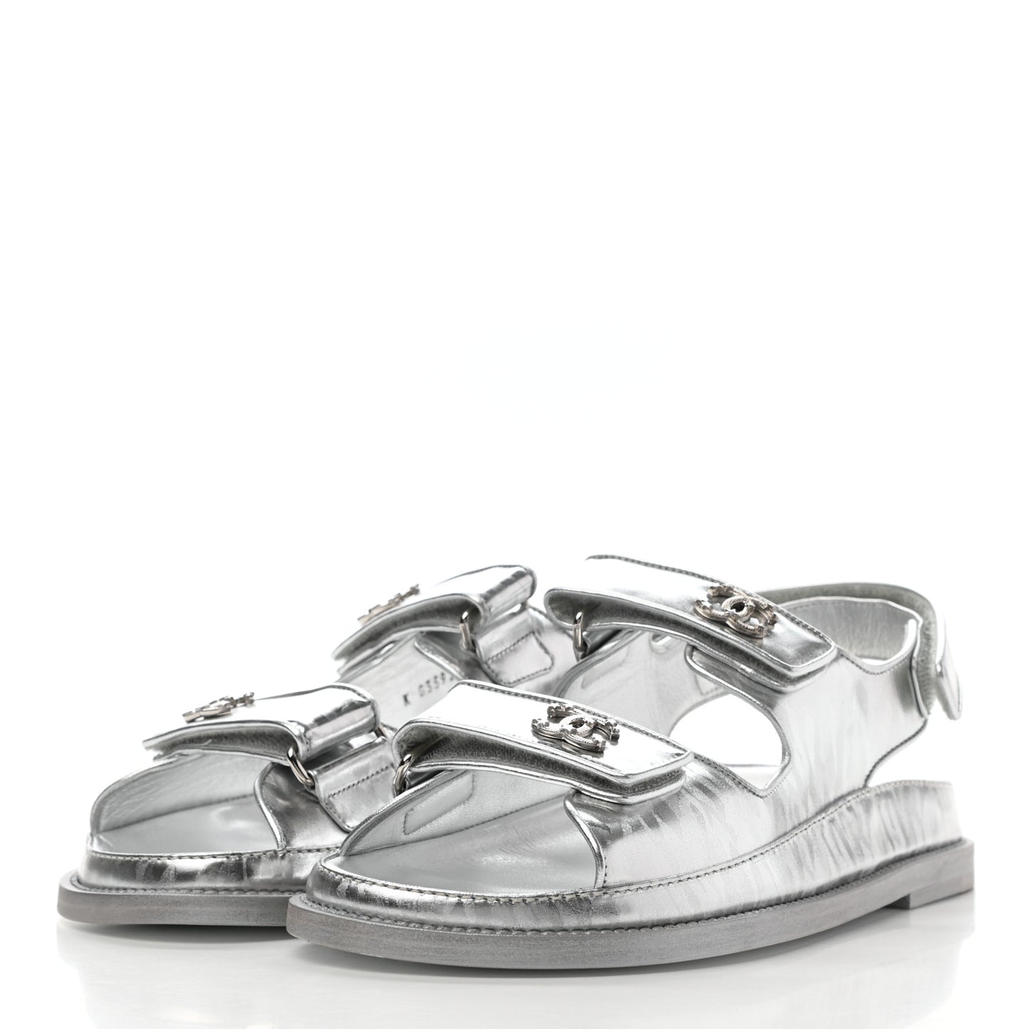 Laminated Calfskin Velcro Dad Sandals 38 Silver