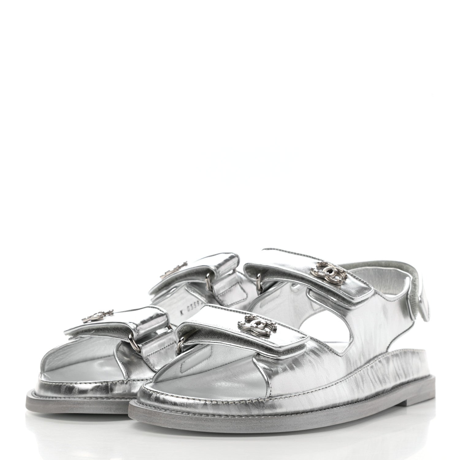 Chanel Laminated Calfskin Velcro Dad Sandals 38 Silver 3 of 9