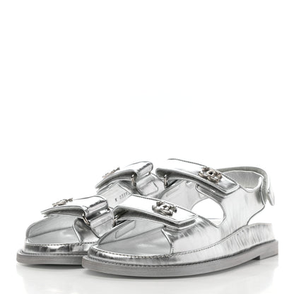 Chanel Laminated Calfskin Velcro Dad Sandals 38 Silver 3 of 9