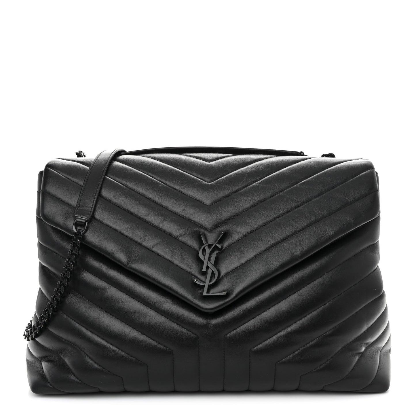 Calfskin Y Quilted Monogram Monochrome Large Loulou Chain Satchel Black