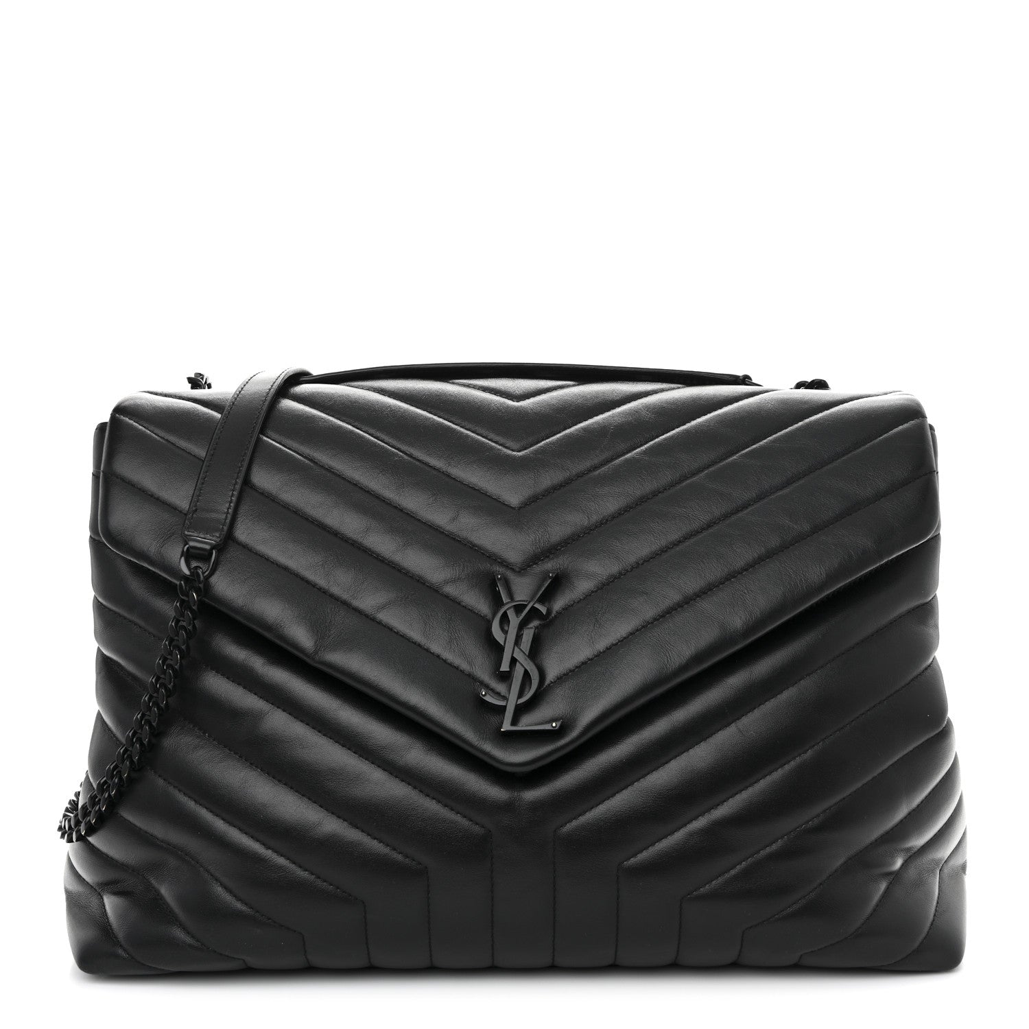 Saint Laurent Calfskin Y Quilted Monogram Monochrome Large Loulou Chain Satchel Black 1 of 14