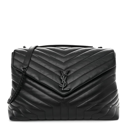 Saint Laurent Calfskin Y Quilted Monogram Monochrome Large Loulou Chain Satchel Black 1 of 14