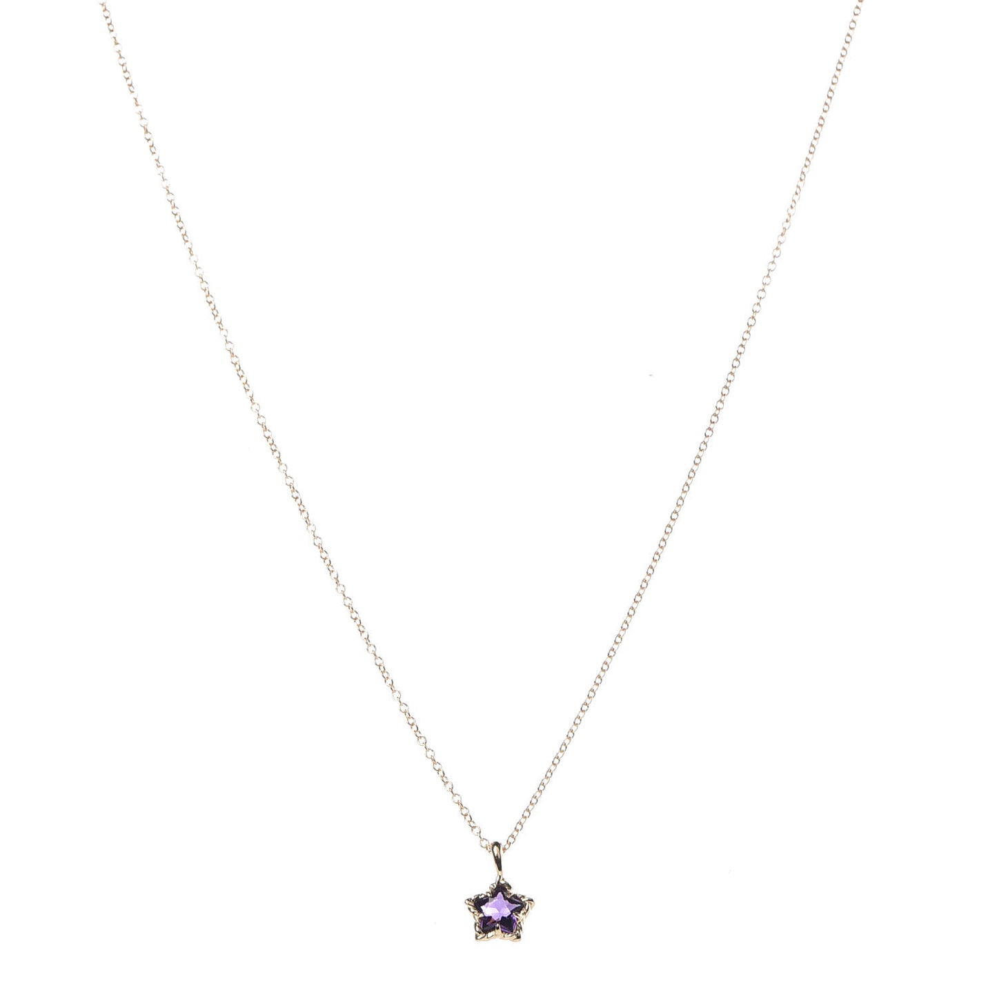 18K Yellow Gold Amethyst Cable Collectibles Kids Star Charm Pendant Necklace