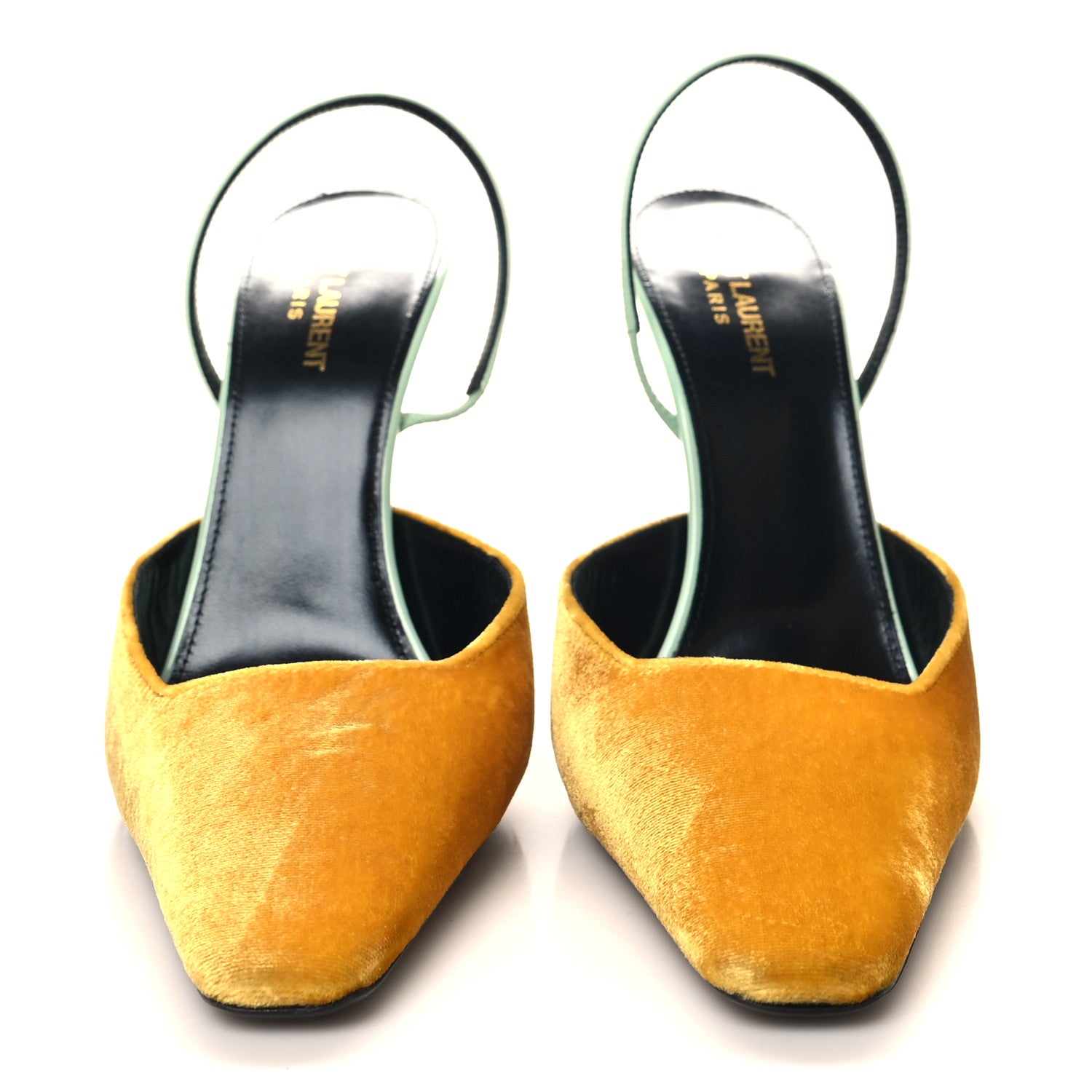 Saint Laurent Velvet Blade 105 Slingback Pumps 41 Yellow Seaf 2 of 9