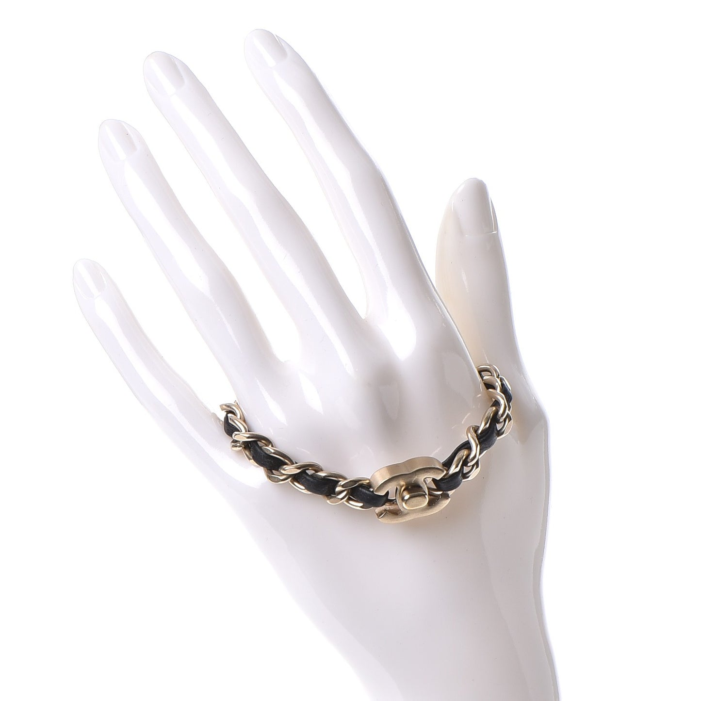 Lambskin CC Turnlock Chain Bracelet Black Gold