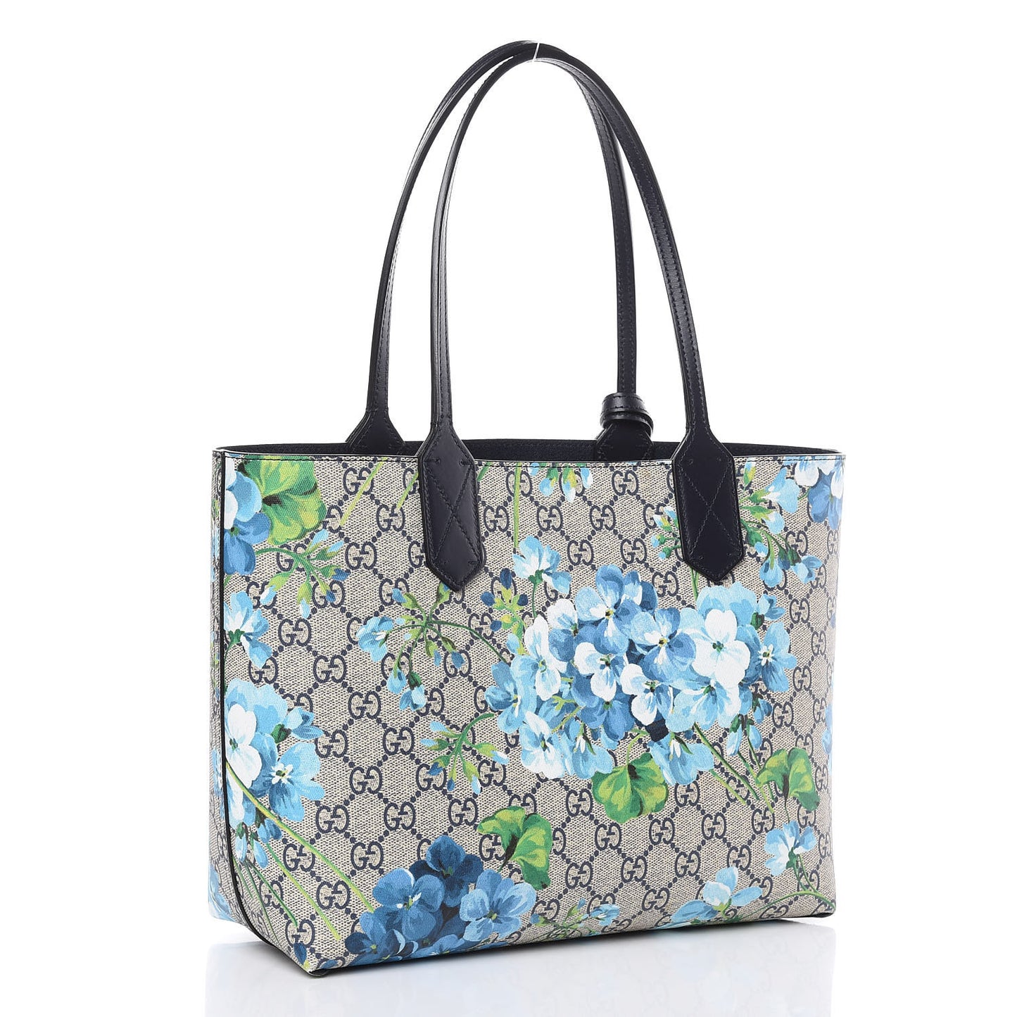 GG Supreme Monogram Blooms Small Reversible Tote Beige Blue Navy
