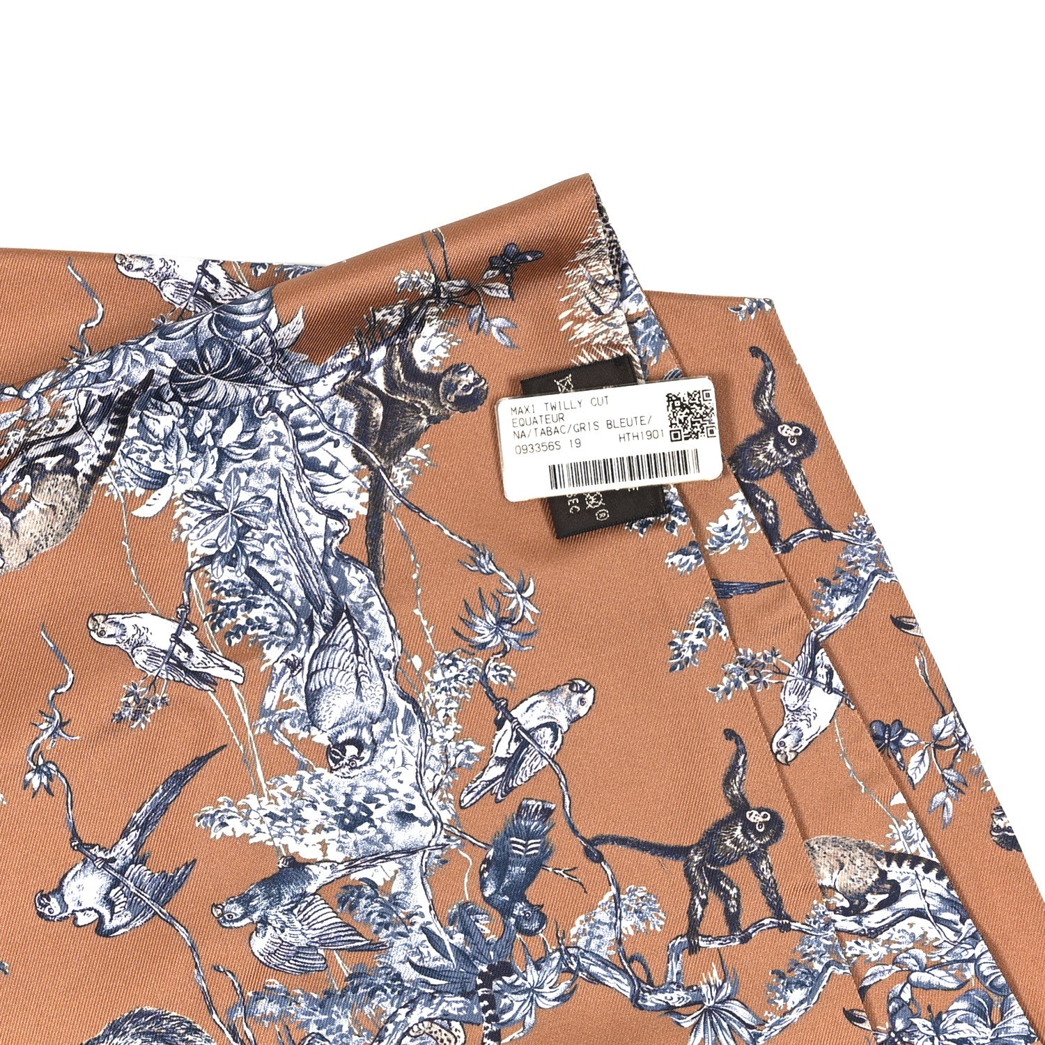 Hermes Silk Equateur Maxi Twilly Tabac Gris Bleuete 3 of 3