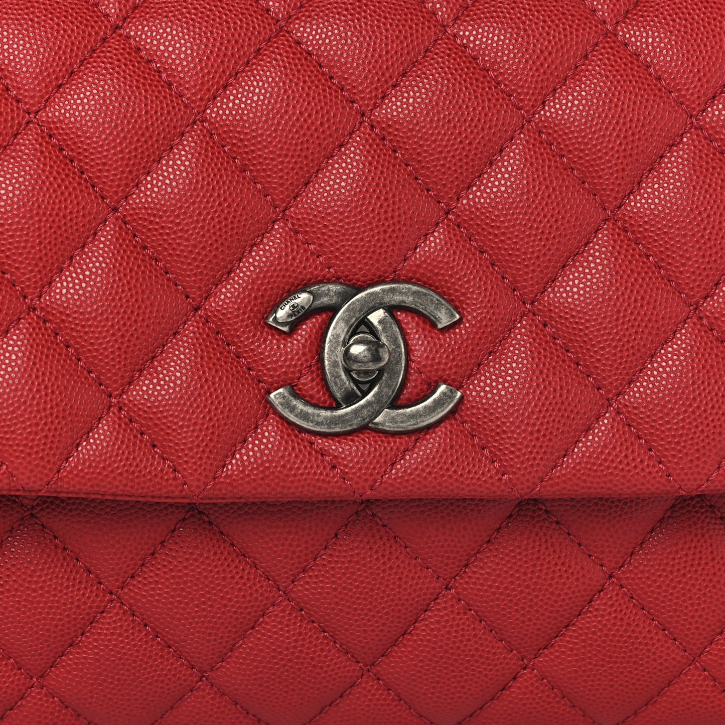 Caviar Quilted Small Coco Handle Flap Red
