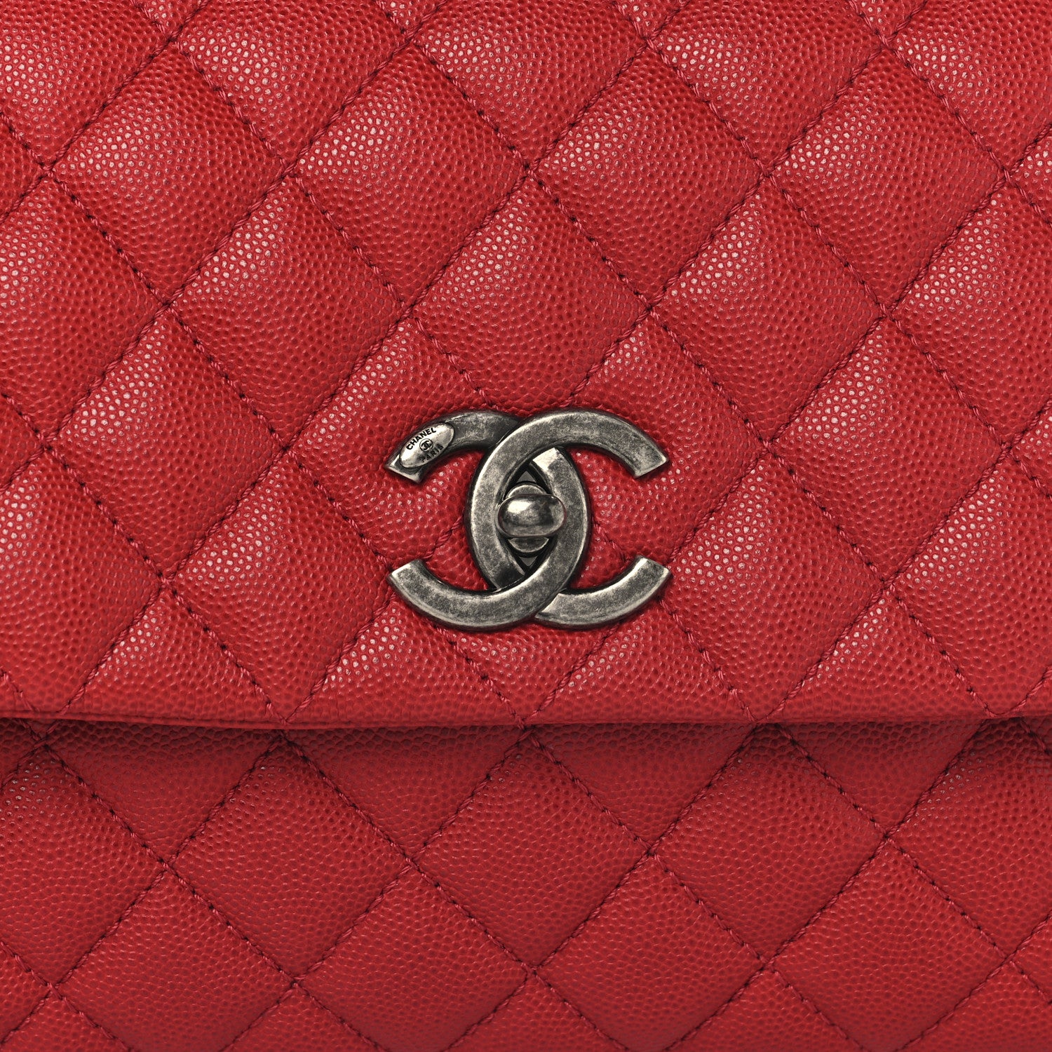 Chanel Caviar Quilted Small Coco Handle Flap Red 8 of 11
