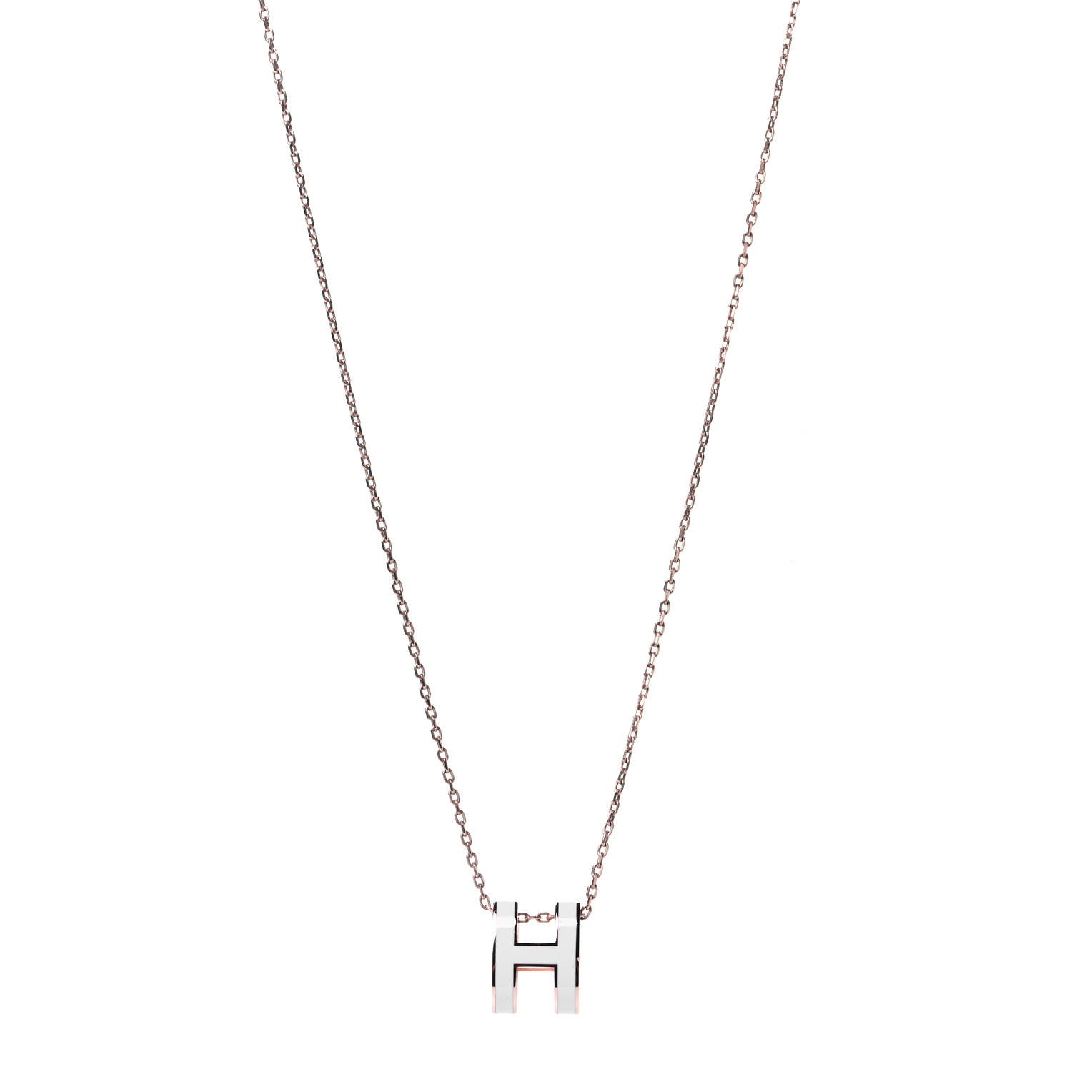Hermes Lacquered Rose Gold Pop H Pendant Necklace White 1 of 4