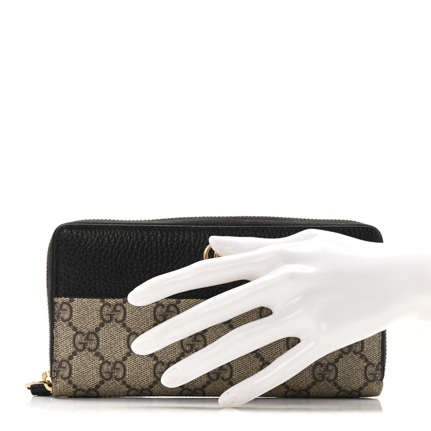 Gucci Dollar Calfskin GG Supreme Monogram GG Marmont Zip Around Wallet Black Beige Ebony 2 of 15