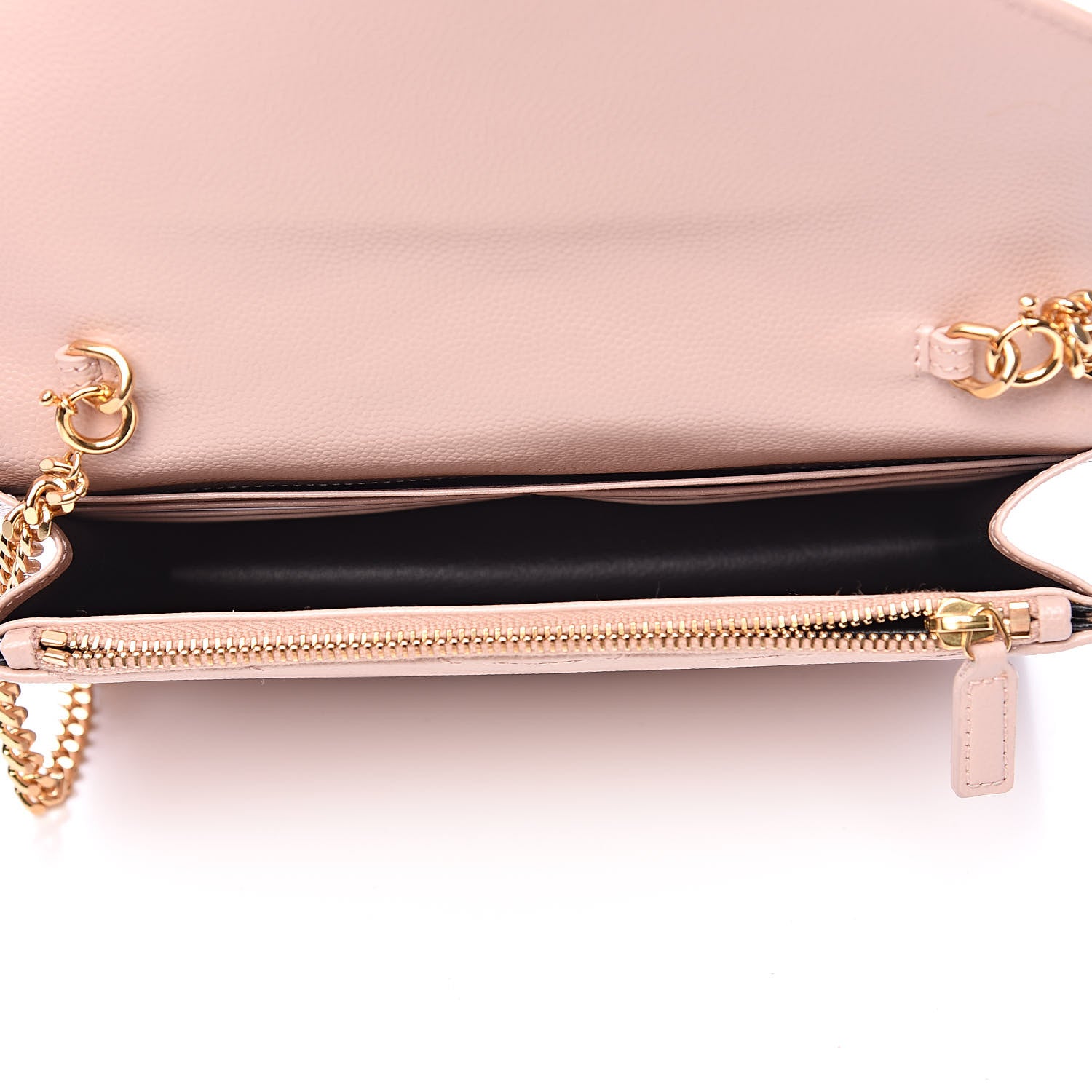 Saint Laurent Grain De Poudre Matelasse Chevron Monogram Envelope Chain Wallet Pale Pink 5 of 10
