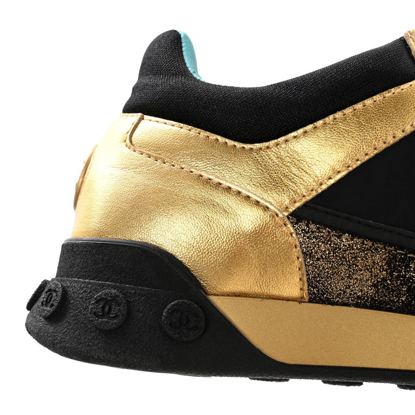 Metallic Lambskin Satin Finish Womens CC Sneakers 39.5 Black Gold