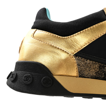 Chanel Metallic Lambskin Satin Finish Womens CC Sneakers 39.5 Black Gold 10 of 15