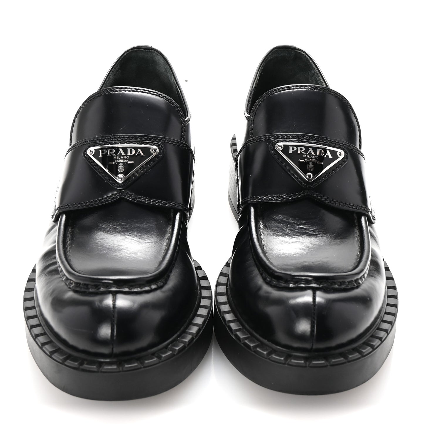 Spazzolato Metal Triangle Logo 50mm Loafers 36 Black