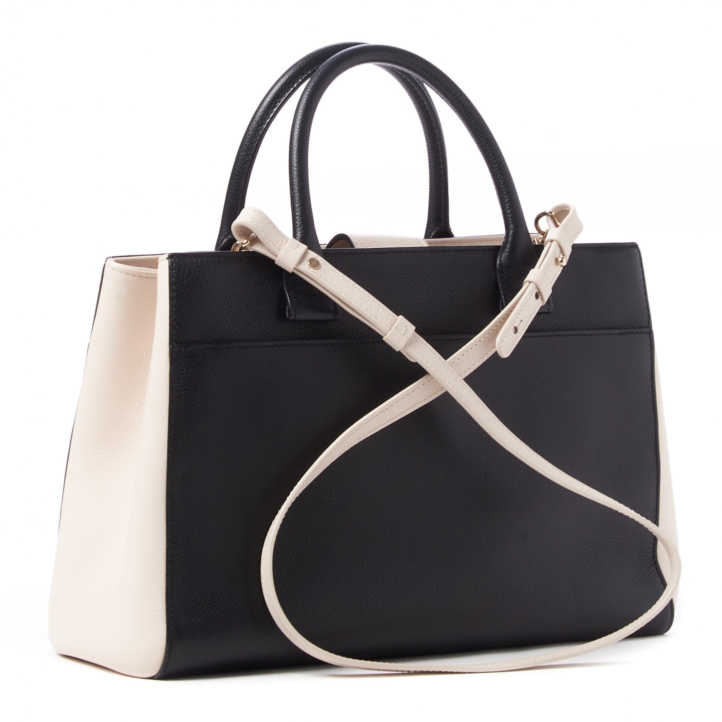 Grained Calfskin Small Bi-Color Neo Executive Shopper Tote Black Beige
