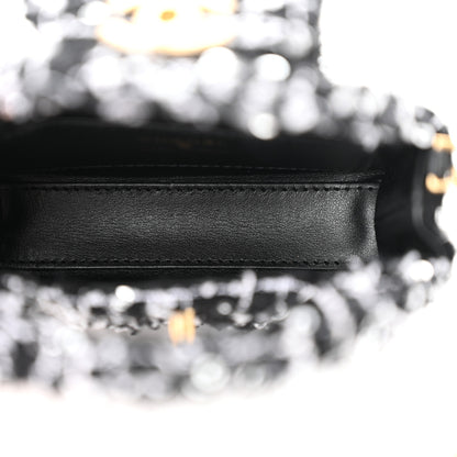 Chanel Tweed Quilted Mini Nano Kelly Shopper Black White 5 of 11