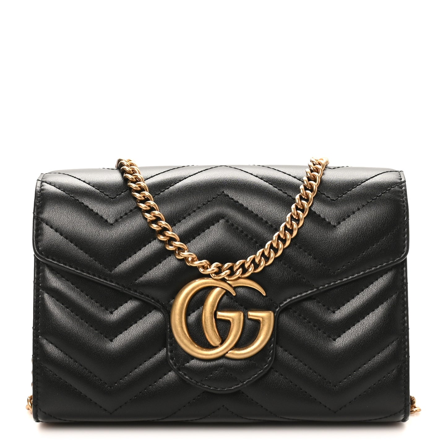 Calfskin Matelasse GG Marmont Chain Wallet Black