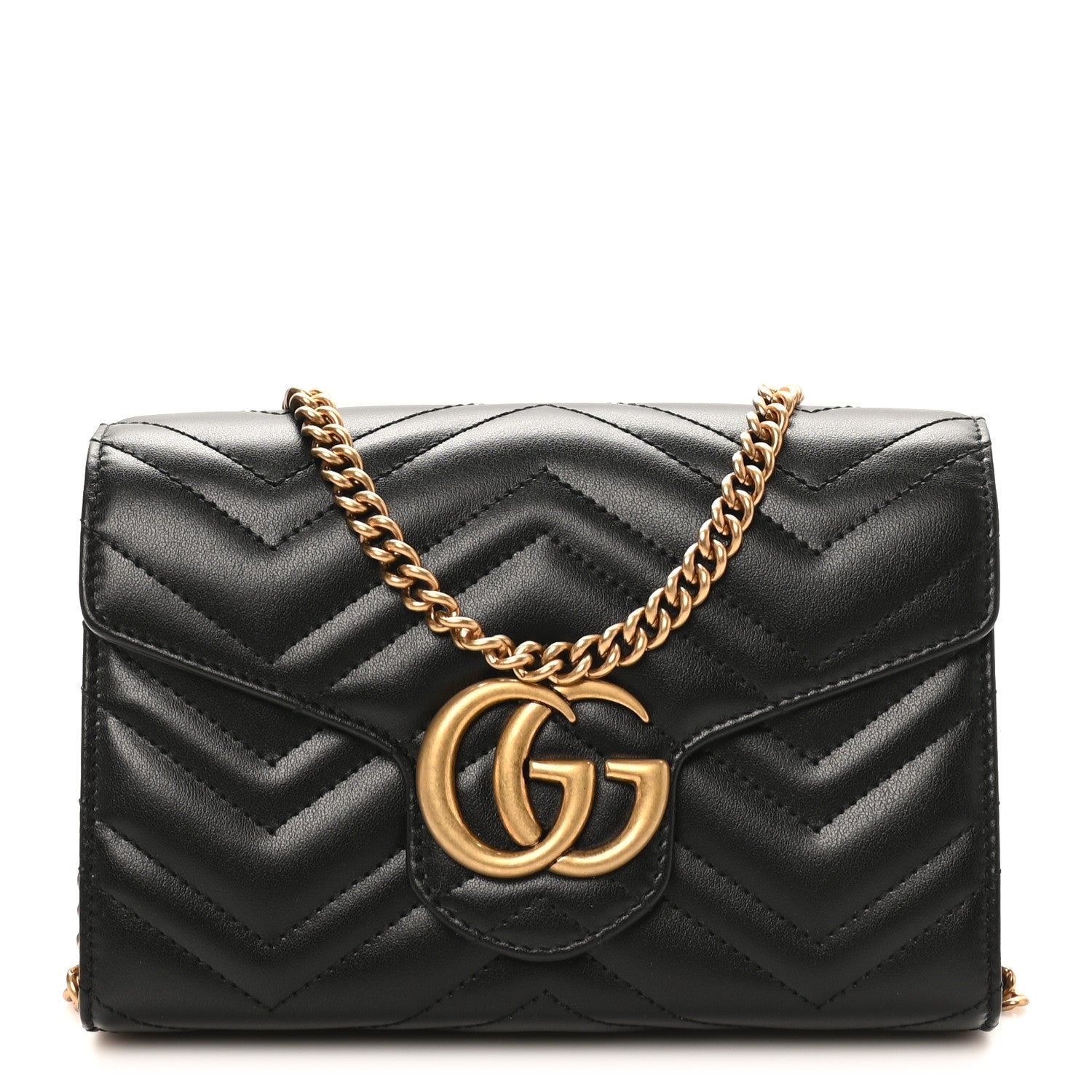 Gucci Calfskin Matelasse GG Marmont Chain Wallet Black 1 of 10
