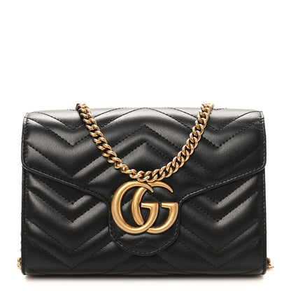 Gucci Calfskin Matelasse GG Marmont Chain Wallet Black 1 of 10