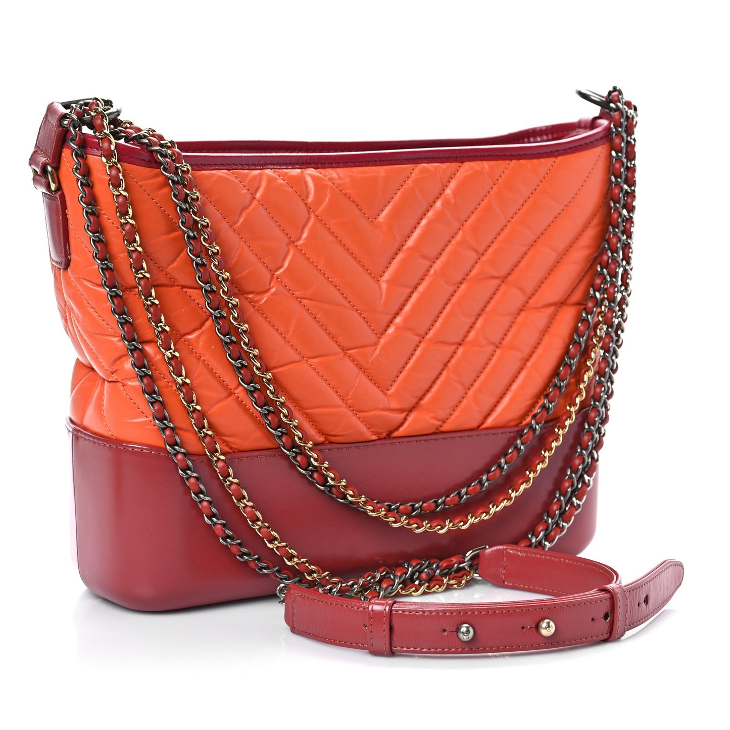 Aged Calfskin Chevron Quilted Medium Gabrielle Hobo Dark Red Orange