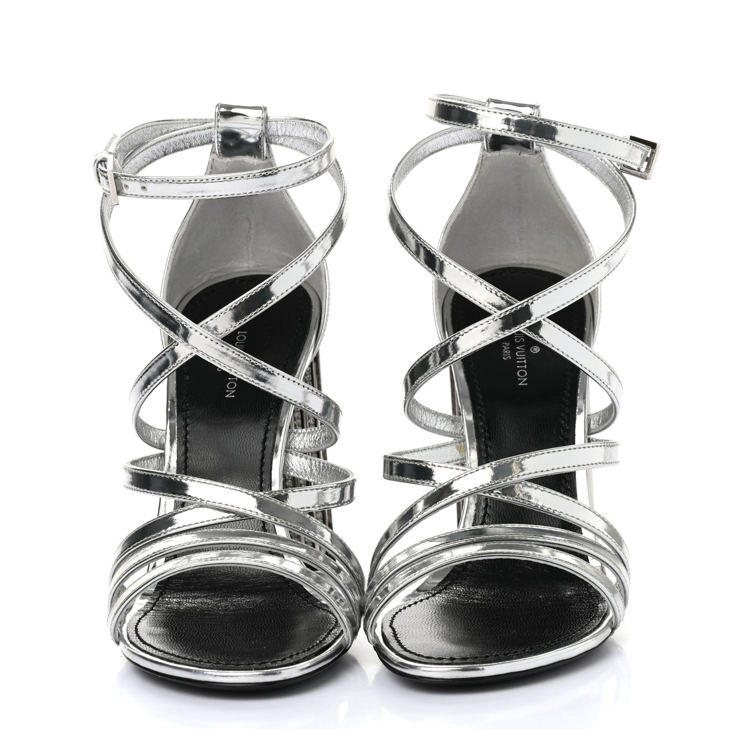 Metallic Patent Crystal Silhouette Criss Cross Sandals 35.5 Silver
