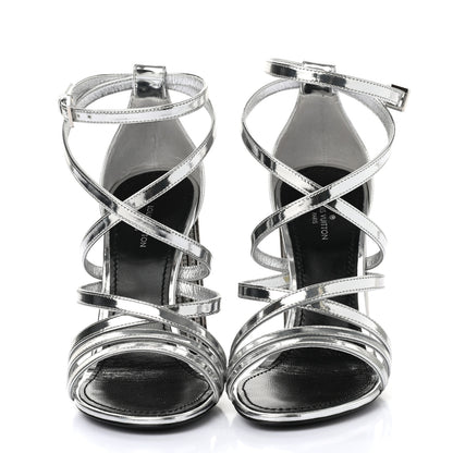 Louis Vuitton Metallic Patent Crystal Silhouette Criss Cross Sandals 35.5 Silver 2 of 7